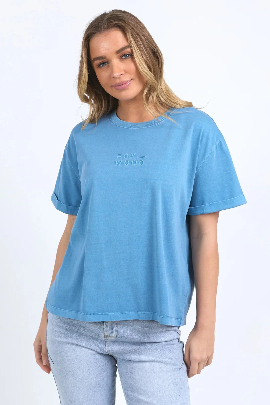 FOXWOOD HUNTLEIGH OVERSIZED TEE - BLUE Ribbed T-Shirt High Neck Heavyweight