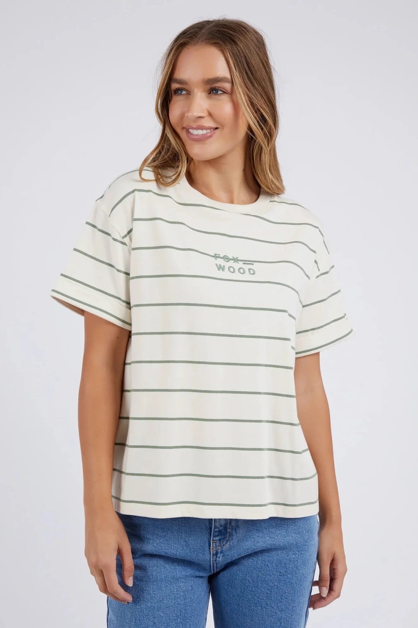 FOXWOOD HUNTLEIGH STRIPE TEE - FERN