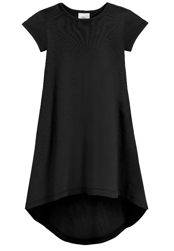 Girls Soft Cotton Jersey Short Sleeve Hi-Lo Maxi Dress Classic Black Maxi Dress