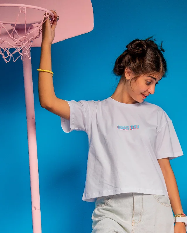 Good Day Women cropped SS T-shirt - White Oversized T-Shirt Spandex breathable