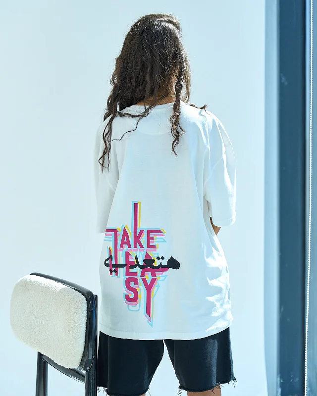 Hat3adi Unisex Oversized SS T-Shirt - Off White Embroidered Appliqued Beaded