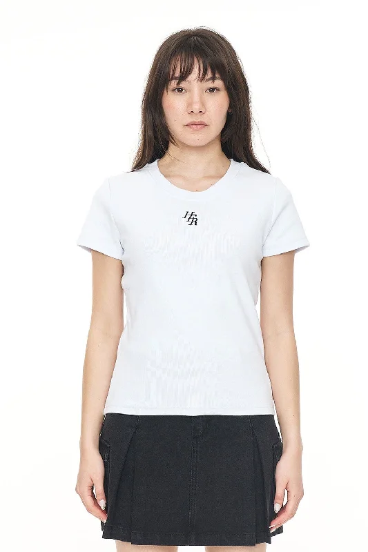 HUFFER HFR RIB SLIM TEE - WHITE Notch Collar Peter Pan Collar Cowl Neck