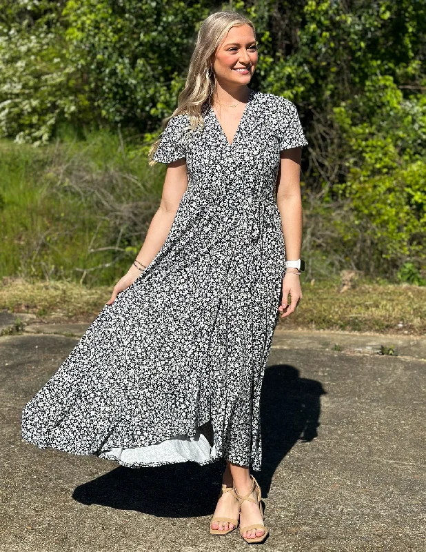 I'm Worth It Maxi Dress Black Fashionable Faux Wrap Maxi Dress