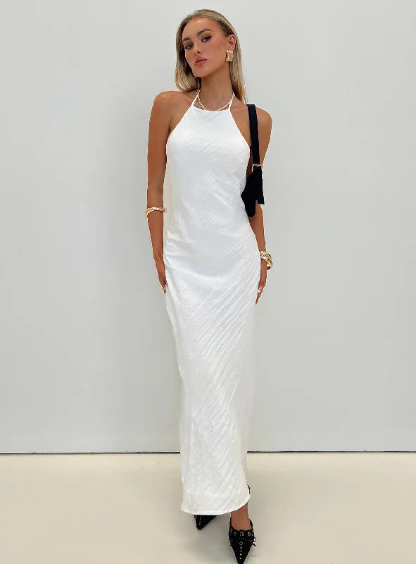 Just Peachy Maxi Dress White Trendy Button Front Maxi Dress