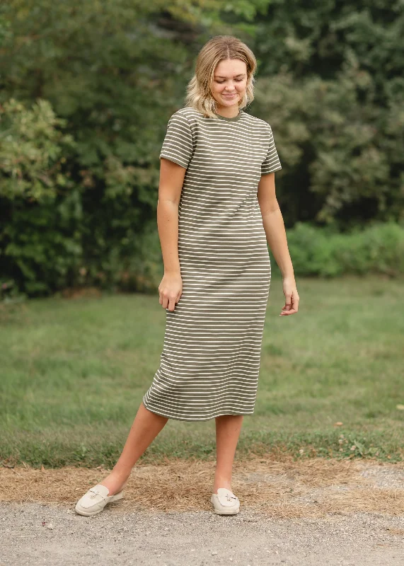 Knit Short Sleeve Striped Maxi Dress Stylish Longline Maxi Dress