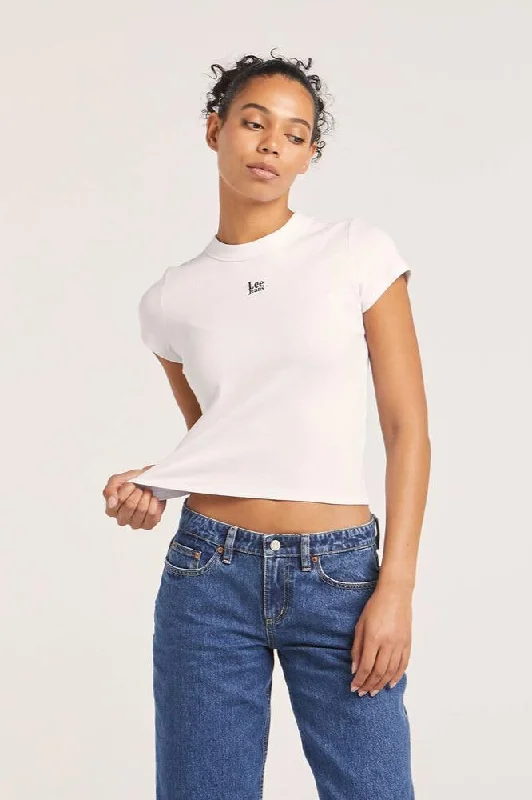 LEE ESSENTIAL RIB TEE - TIMELESS WHITE Graphic Embroidered Appliqued