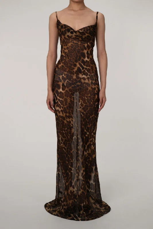 Leopard Spaghetti Strap Cowl Neck Chiffon Slip Maxi Dress - Coffee Comfortable Ruffle Maxi Dress Leopard Spaghetti Strap Cowl Neck Chiffon Slip Maxi Dress - Coffee Comfortable Ruffle Maxi Dress