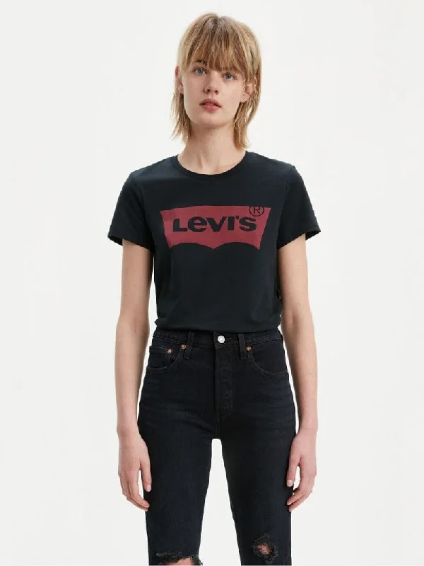 Levi Womens The Perfect Tee Black Rayon Fabric Velvet Fabric Corduroy Fabric