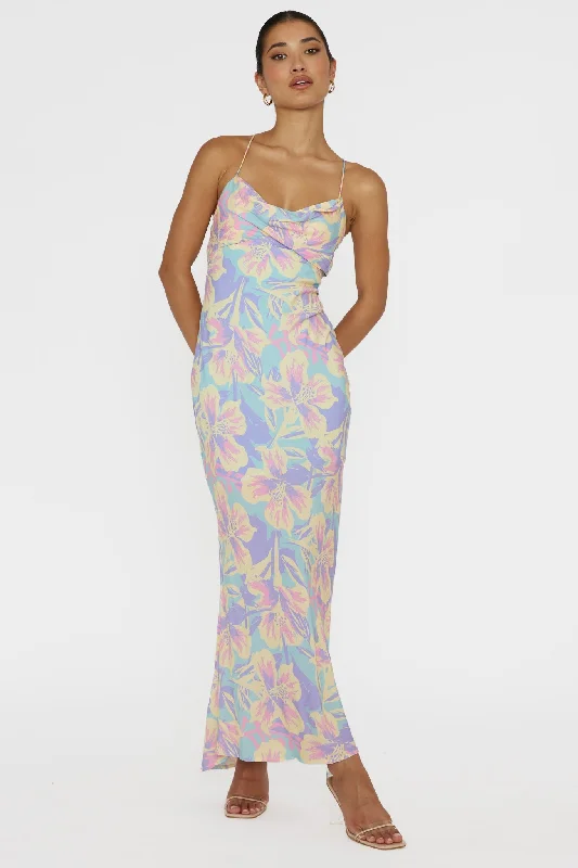 Libby Scoop Back Maxi Dress Floral Blue Cozy Longline Maxi Dress