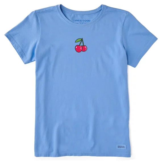 Life is Good. Women's Clean Cherries Crusher-Lite Tee, Cornflower Blue