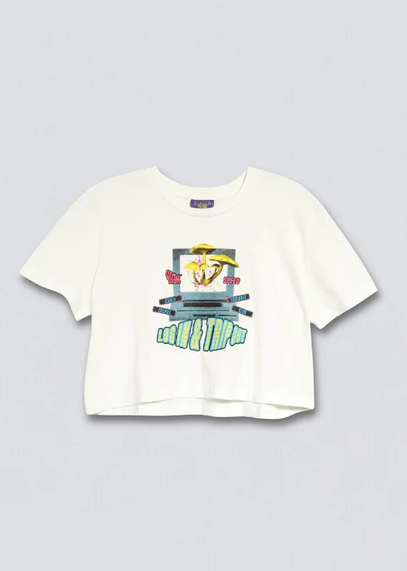 Log In & Trip Out Cropped Boxy Tee Asymmetrical Pockets Print