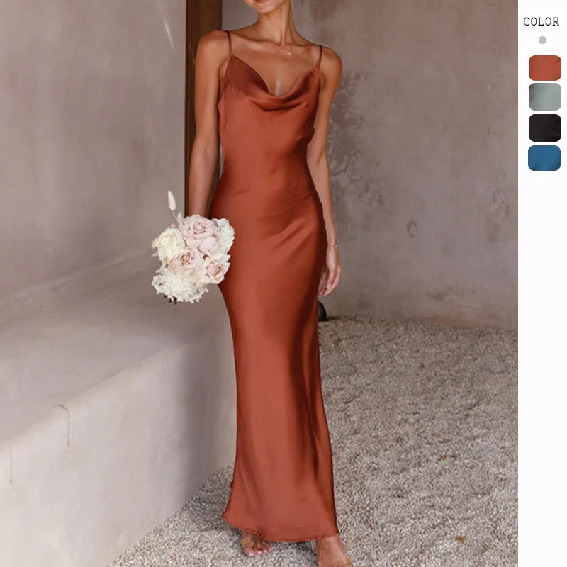 Love Letter Satin Cowl Neck Maxi Dress - Sky Blue Comfortable Plunging Neckline Maxi Dress Love Letter Satin Cowl Neck Maxi Dress - Sky Blue Comfortable Plunging Neckline Maxi Dress