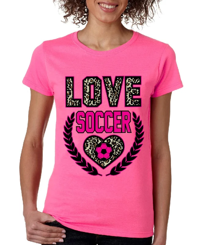 Love Soccer Leopard womens T-Shirts