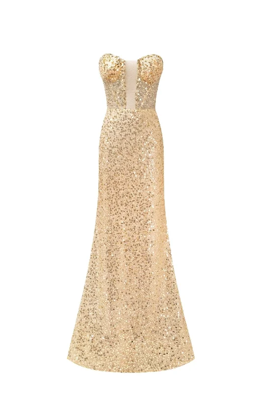 Showstopper maxi dress covered in gold sequins Chic Sleeveless Maxi Dress