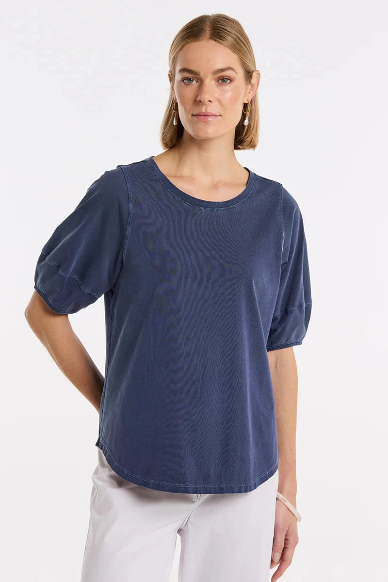 MARCO POLO LANTERN SLEEVE TEE - FRENCH BLUE Denim Fabric Leather Fabric Suede Fabric MARCO POLO LANTERN SLEEVE TEE - FRENCH BLUE Denim Fabric Leather Fabric Suede Fabric