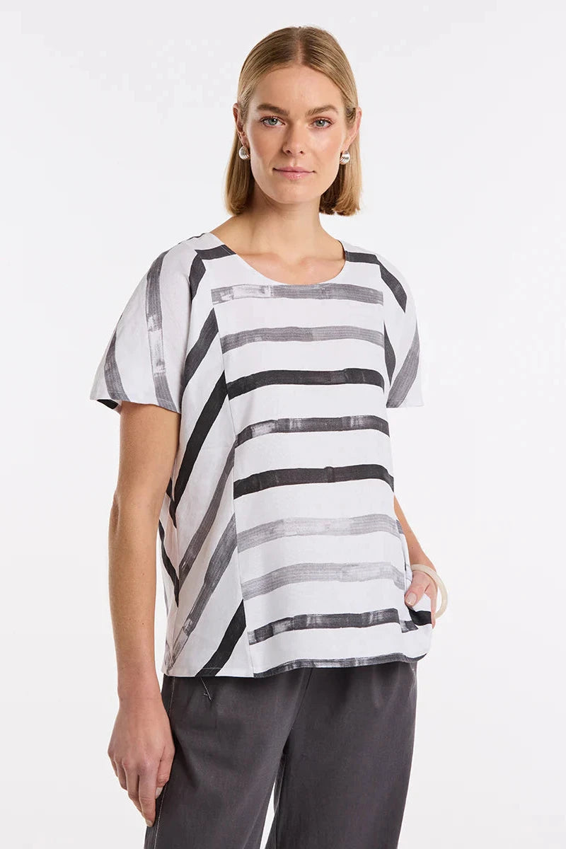 MARCO POLO S/S BRUSHED TEE - BRUSHED STRIPE Mesh Blend Leather Blend Suede Blend