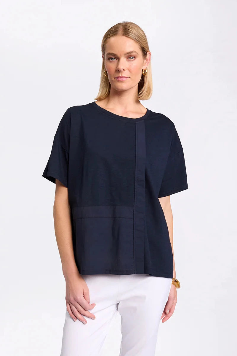 MARCO POLO S/S SPLICED TEE - NAVY Faux Fur Fabric Real Fur Fabric Shearling Fabric
