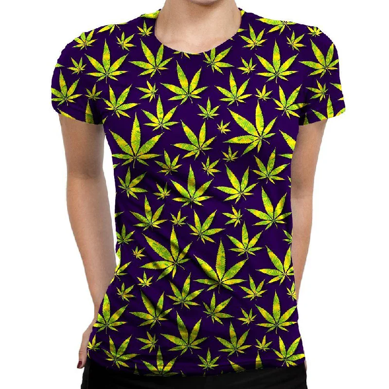Marijuana Leaves Womens T-Shirt Lace Blend Ribbed Blend Corduroy Blend