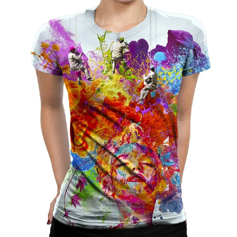 Men At Work Womens T-Shirt Zippered Buttoned Snapped