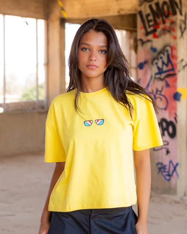 Monkey Women cropped SS T-shirt - Yellow Layered Multi-layer Single Layer
