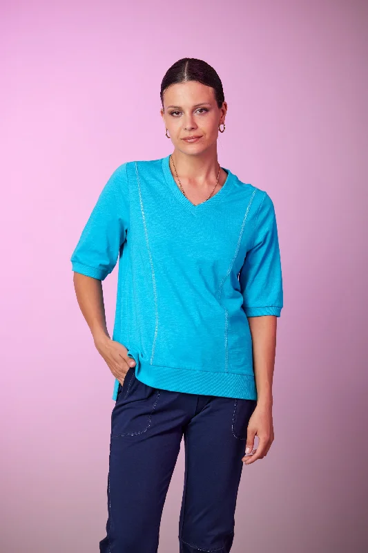 NEWPORT ARCADE TEE - AQUA Embroidered Appliqued Beaded
