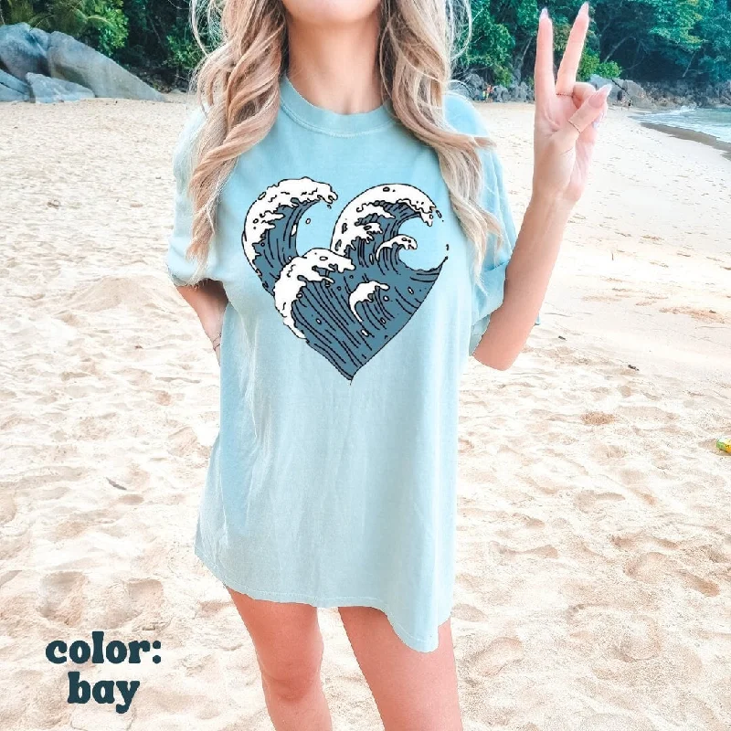 Ocean Wave Heart Tee - Beach Lover Tee - Women's Oversized Beach Tee - Comfort Colors Unisex Tee - Beach Girl Aesthetic Nylon Fabric Polyester Fabric Spandex Fabric Ocean Wave Heart Tee - Beach Lover Tee - Women's Oversized Beach Tee - Comfort Colors Unisex Tee - Beach Girl Aesthetic Nylon Fabric Polyester Fabric Spandex Fabric