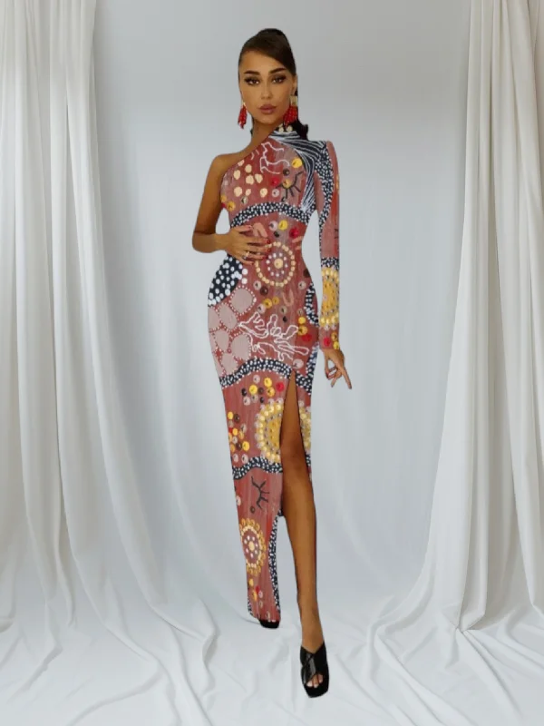 One-Shoulder Slit Maxi Dress Half sleeve split dress Chic Summer Maxi Dress