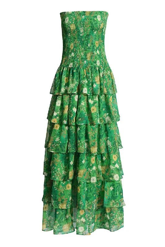 Opulent Smocked Tube Lurex Chiffon Floral Tiered Beach Vacation Maxi Dress Elegant Wraparound Maxi Dress Opulent Smocked Tube Lurex Chiffon Floral Tiered Beach Vacation Maxi Dress Elegant Wraparound Maxi Dress
