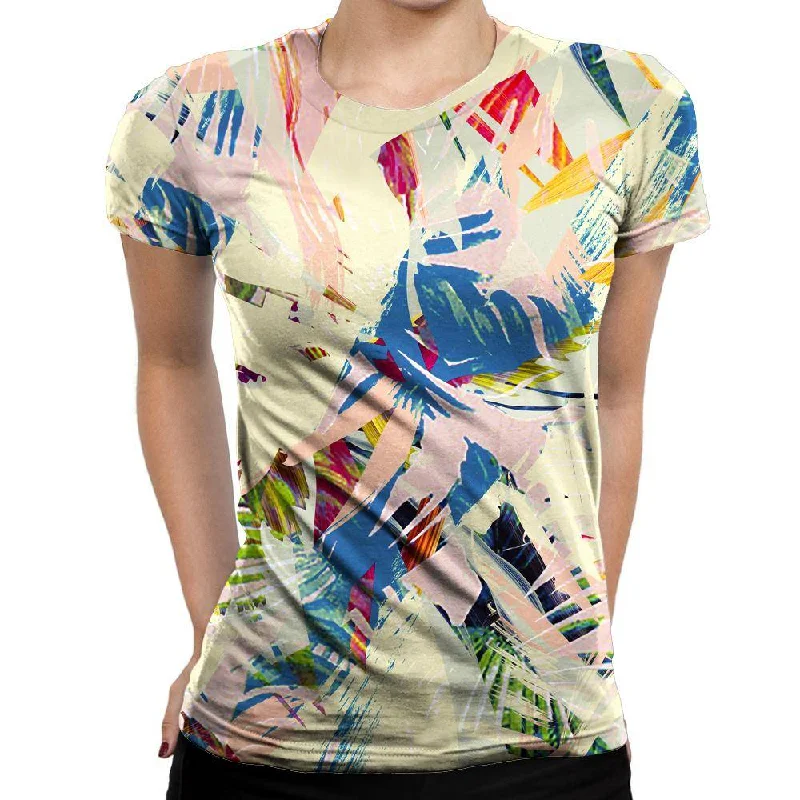 Palm Twist Womens T-Shirt Beaded Sequined Faux Fur