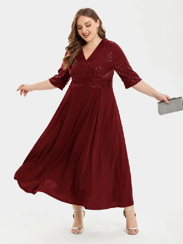 V-Neck Pocket Sequin Party Maxi Dress Cozy Maxi Dress with Slit