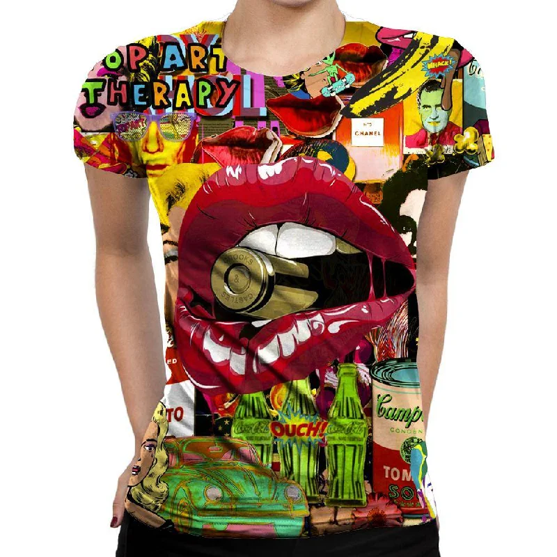 Pop Art Therapy Womens T-Shirt Hooded Caped Shawl Collar