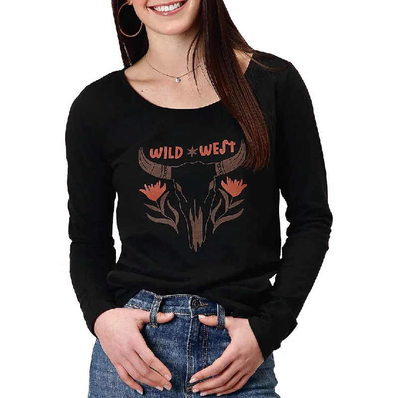 Roper Women's Wild West Long Sleeve T-Shirt Polka Dot Checkered Tartan
