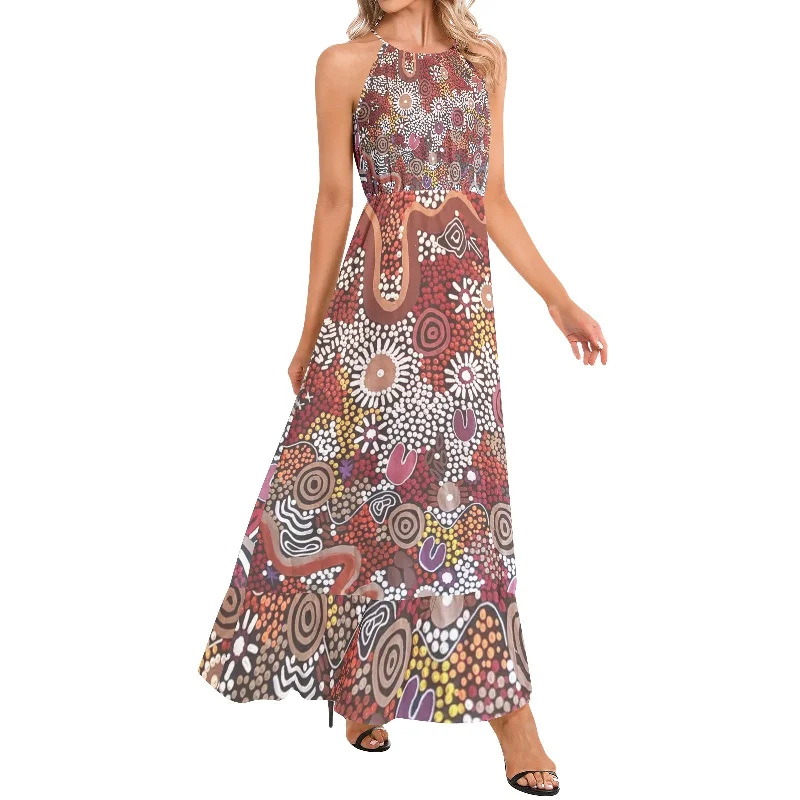 Ruffle Hem Halter Neck Maxi Dress Casual Maxi Dress with Pockets