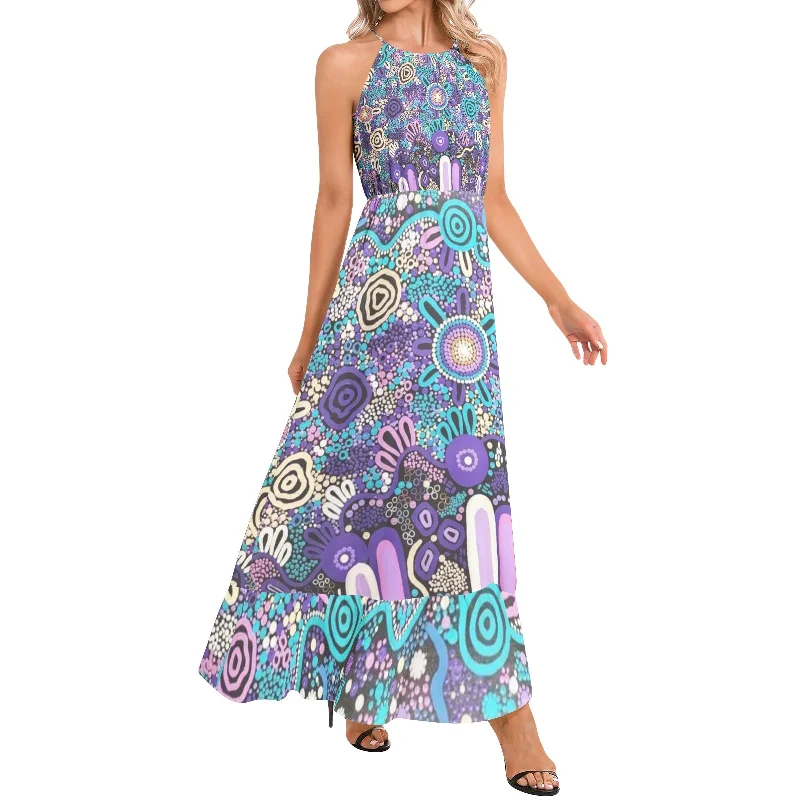 Ruffle Hem Halter Neck Maxi Dress Elegant Lace Maxi Dress