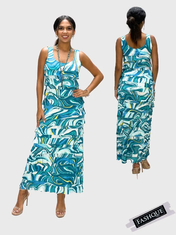 FASHQUE - Ruffle Maxi Dress Sleeveless PRINTED - D211 Fashionable Halter Neck Maxi Dress FASHQUE - Ruffle Maxi Dress Sleeveless PRINTED - D211 Fashionable Halter Neck Maxi Dress