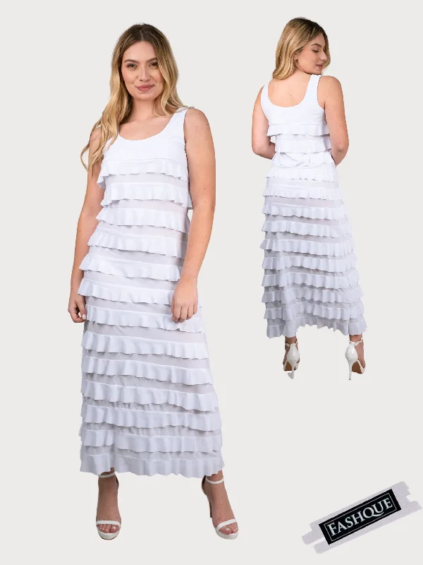FASHQUE - Ruffle Maxi Dress Sleeveless SOLID COLORS - D211 Cozy Ruffle Sleeve Maxi Dress FASHQUE - Ruffle Maxi Dress Sleeveless SOLID COLORS - D211 Cozy Ruffle Sleeve Maxi Dress