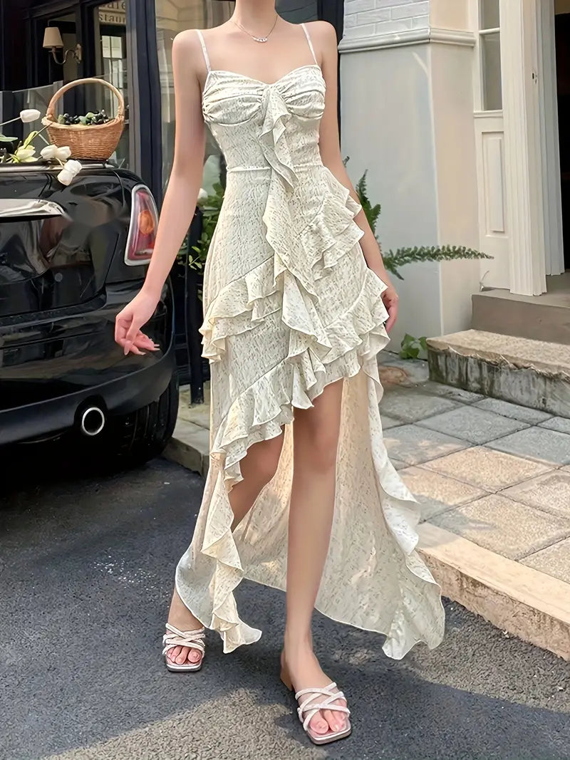 Ruffles Summer Spaghetti Strap Backless Maxi Dress Fashionable Faux Wrap Maxi Dress