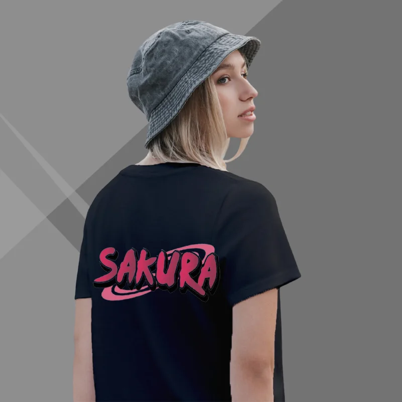 Sakura Printed Women's Black T-Shirt - Perfect for Anime Lover's Nylon Fabric Polyester Fabric Spandex Fabric Sakura Printed Women's Black T-Shirt - Perfect for Anime Lover's Nylon Fabric Polyester Fabric Spandex Fabric