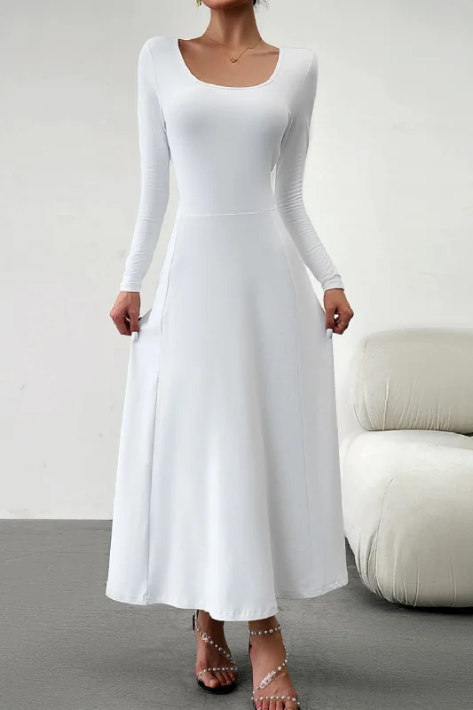 Scoop Neck Long Sleeve Lace-Up Maxi Dress Cozy Ribbed Maxi Dress
