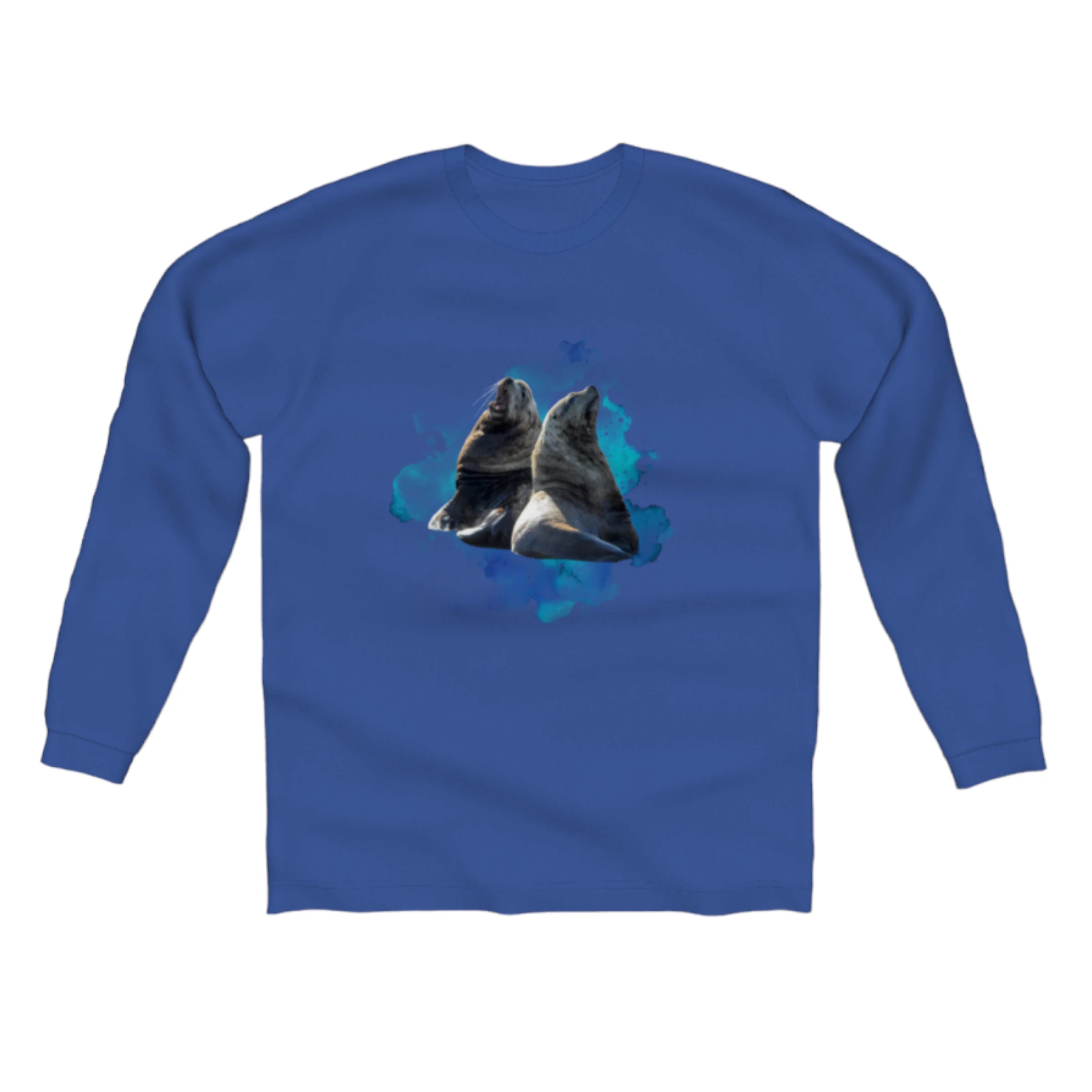 Sea Lions Communication Comfort Long Sleeve Unisex T-shirt Houndstooth Herringbone Solid