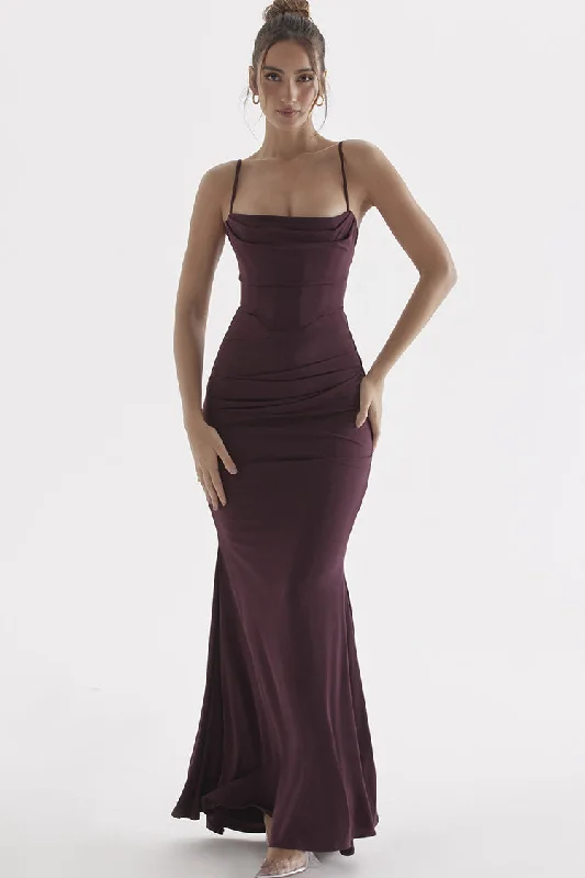 Sexy Square Neck Ruched Corset Fishtail Evening Maxi Dress - Fuchsia Comfortable Fitted Maxi Dress Sexy Square Neck Ruched Corset Fishtail Evening Maxi Dress - Fuchsia Comfortable Fitted Maxi Dress