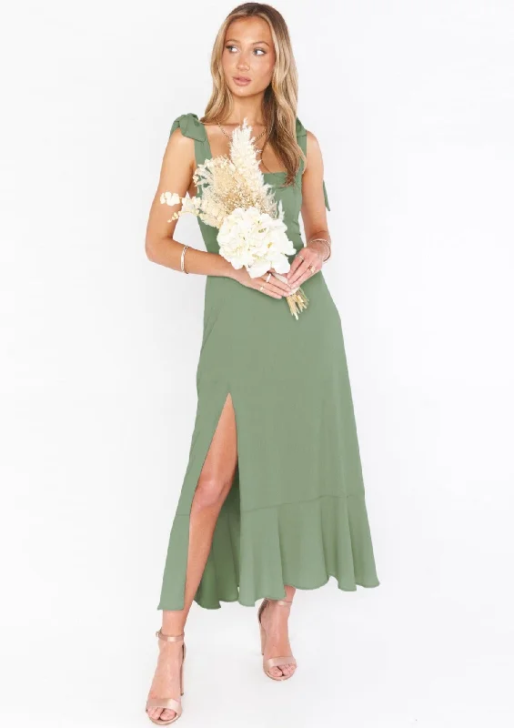 Tie strap maxi dress with slit- Olive