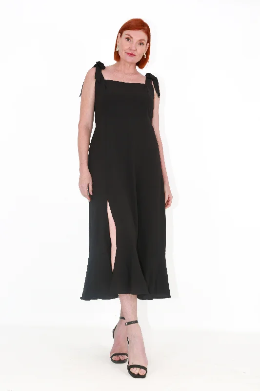 Tie strap maxi dress with slit-  Black