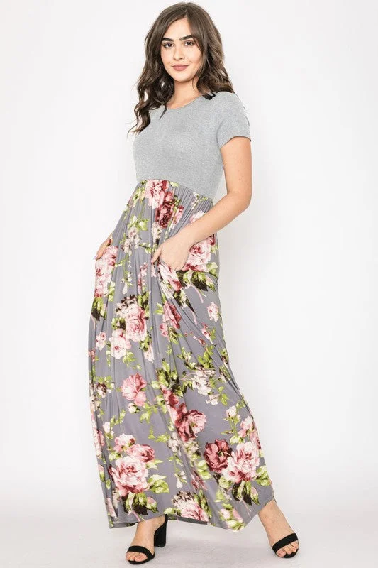 Short Sleeve Floral Maxi Dress Comfortable Long-Sleeve Maxi Dress