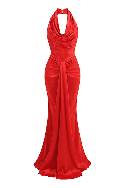 Silky Satin Halter Cowl Neck Draped Ruched Fishtail Evening Maxi Dress Fashionable Chiffon Tiered Maxi Dress Silky Satin Halter Cowl Neck Draped Ruched Fishtail Evening Maxi Dress Fashionable Chiffon Tiered Maxi Dress