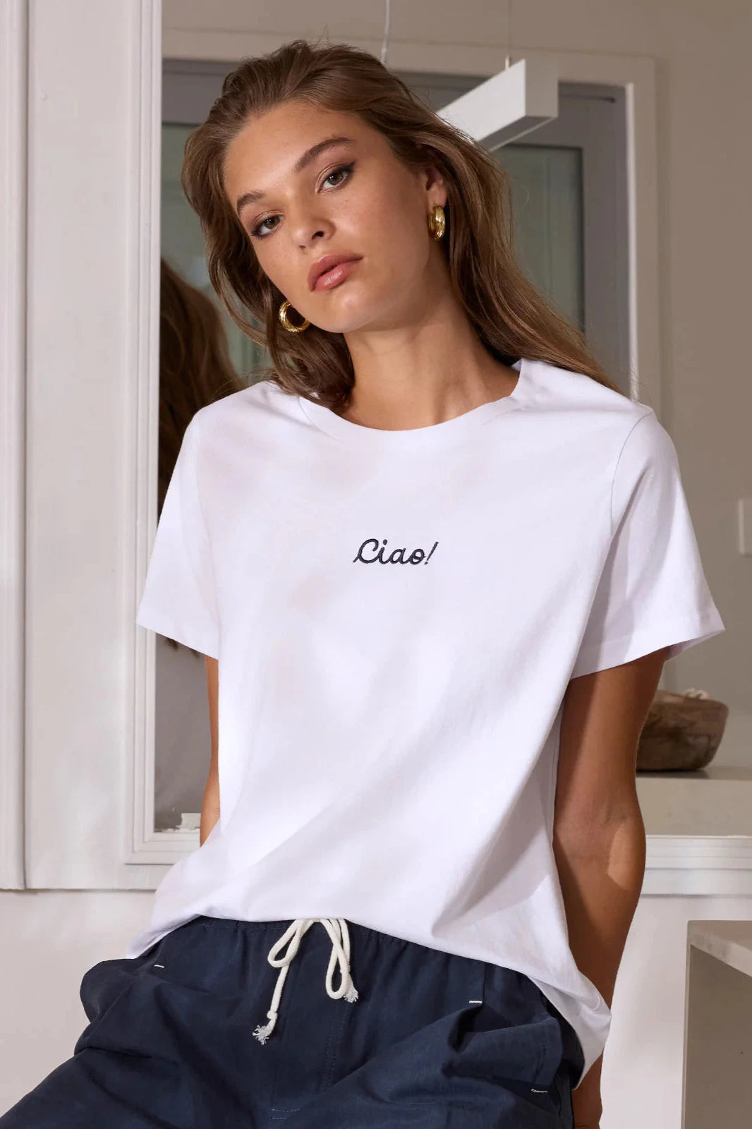 SILLS CIAO TEE - WHITE/NAVY