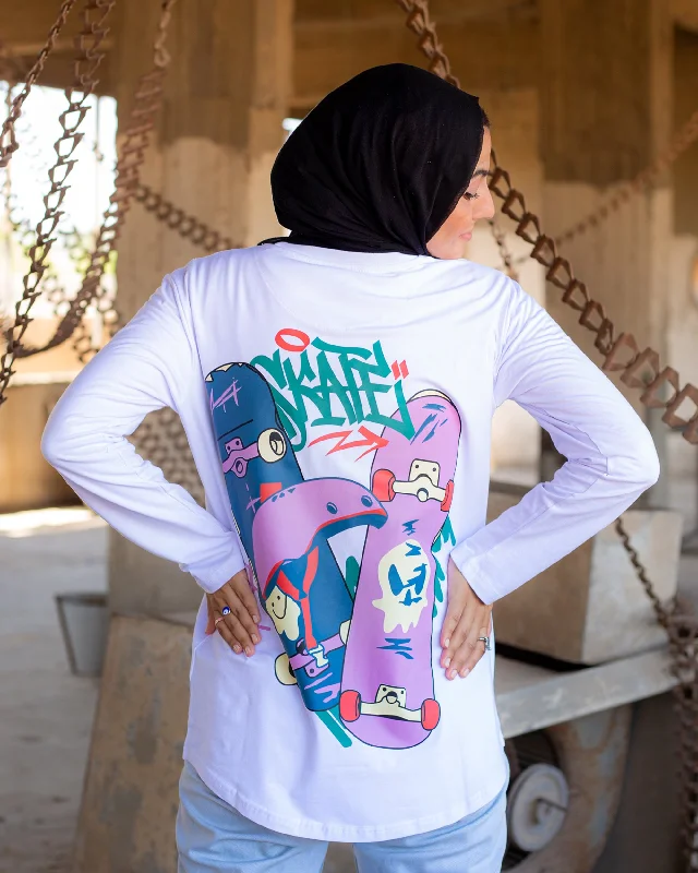 Skate Women LS T-Shirt - White Lace Blend Ribbed Blend Corduroy Blend
