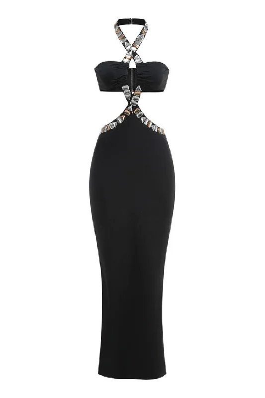 Sparkly Rhinestone Halter Cutout Bra Split Sheath Jersey Evening Maxi Dress Fashionable Printed Maxi Dress Sparkly Rhinestone Halter Cutout Bra Split Sheath Jersey Evening Maxi Dress Fashionable Printed Maxi Dress