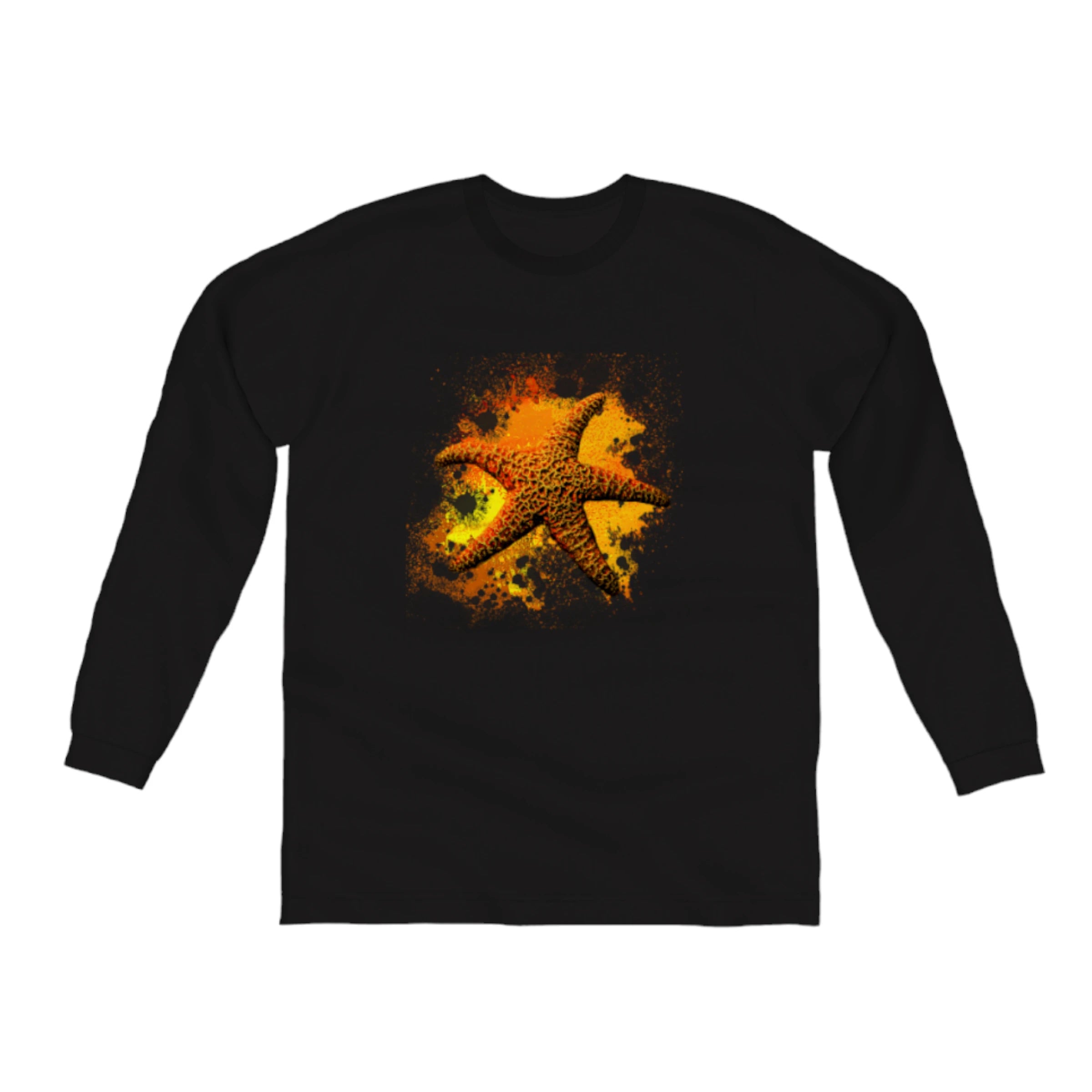 Starfish Orange Comfort Long Sleeve Unisex T-Shirt Print Jacquard Patchwork