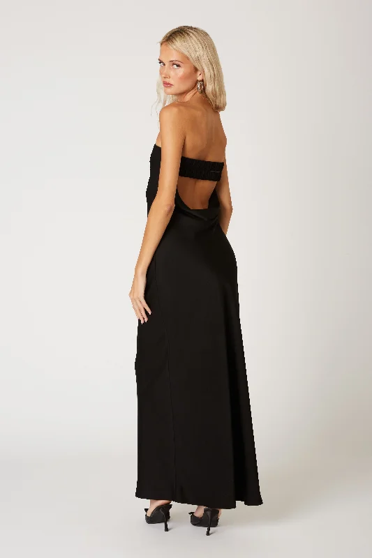 Strapless Open Back Maxi Dress Elegant Maxi Dress with Pockets